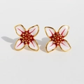 Elegant white and red enamel flower stud earrings with gold plating for a fresh style - White