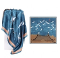 Navy blue silk square scarf with champagne gold border and flying crane pattern - 90x90cm / Wild Goose (D9306)