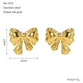 Detail view of 18k gold plated stainless steel bow earrings with 25mm size specs - Gold Bowknot Style (ZE1555G)