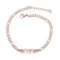 Rose gold butterfly Figaro chain anklet with three hollow charms on white background - 3 Butterflies / Rose Gold