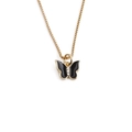 Detail of a gold-plated butterfly necklace with black enamel inlay and sparkling rhinestones - Black