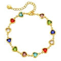 Pulsera de corazón dorada con piedras preciosas de colores y cadena ajustable - Oro de 18K