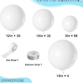 130-piece white balloon garland kit in 4 sizes with glue dots and strip tape - Solid White Set