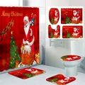 4-teiliges Badezimmerset zu Weihnachten mit Duschvorhang und Weihnachtsmann-Matte - Weihnachtsmann Schlitten-90*180CM Einzelner Duschvorhang
