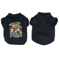 Detail of black cotton dog t-shirt with Halloween pumpkin and skull prints - Black Pumpkin