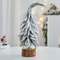 36cm mini snow-flocked PE Christmas tree with natural wood base and curved top design - Snowy Crooked Tree Large