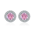 Rosafarbene Halo-Ohrstecker mit Zirkonia-Umrandung und eleganter Silberbeschichtung - Runder rosa Zirkonia