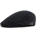 Gorra plana vintage de algodón negro lavado con hebilla de metal lateral ajustable para unisex - Azul marino