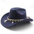 Dark blue suede western cowboy hat with ethnic fringes, shells and coin tassel detail - M(56-58cm) / Navy Blue
