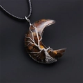 Macro view of tiger eye crescent moon pendant with silver wire-wrapped tree of life - Tiger Eye Moon Pendant-Wax Rope