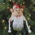 Christmas Santa plush doll with reindeer antlers hanging on a festive tree branch - Deer Hat Santa Claus