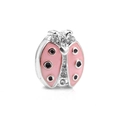 Pink enamel ladybug charm with sparkling crystals for 10mm mesh bracelet DIY jewelry - Silver Pink Ladybug