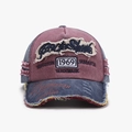 Berretto vintage bordeaux e blu denim con ricami Rock Shank e stile invecchiato - Regolabile / Bordeaux (24A290)