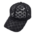 Gorra de béisbol de encaje negro para mujer con bordado floral y diseño calado - Ajustable / Gorra de béisbol hueca negra