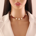 Detail of natural red stone and pearl necklace on model showing elegant texture - Red Jasper Necklace (5#红石)