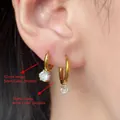 Detailed comparison of 12mm and 16mm gold hoop earrings with sparkling zircon pendants - 12mm Hoop/5mm Zircon / Gold