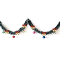2M Green Christmas garland with white snowy edges, red bows and colorful ornaments - Dark Green White Edge + 6 Colorful Balls + 6 Gold-Red Bows