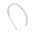 Detailed view of handmade gold wire-wrapped headband with natural transparent crystal stones - Transparent