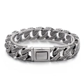Retro stainless steel Cuban link bracelet for men with classic Greek Meander engraving - Silver Greek Fret Style (KB152644-KJX)