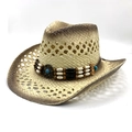 Western straw cowboy hat in beige with vintage gradient brim and turquoise bead band - Light Color
