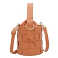 Braune geflochtene Eimertasche aus Leder mit verstellbarem Schultergurt und Griff - Orange