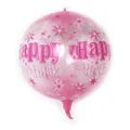 Pink 22-inch 4D round foil balloon with Happy Birthday text and stars for party decor - 4D Pink Transparent Birthday