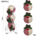 Linen and red plaid Christmas ball ornaments set with pine needles and cones - Style Q / 3PCS Set