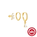 Three-piece set of gold S925 sterling silver earrings with white crystal stones - Style 2 / 3Pcs Per Set / Gold