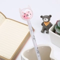 Pink cat-themed glitter gel pen with transparent sequin topper and white floral barrel - Cat Pink