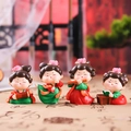 Set of 4 cute Tang style miniature lady figurines playing music and reading books - Small Set of 4