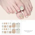 Macro detail of J23-15 toe nail stickers in light grey-green with gold glitter and rhinestones - Light Green Beige Gold Glitter Rhinestone Style (J23-15) / 10.8*5.8cm