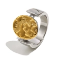 Two-tone stainless steel ring with 18K gold nebula embossed disc and silver band - US 6 / Two Colors