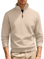 Dettaglio della felpa in maglia beige con trama a rilievo, zip e polsini a costine - S / Cachi