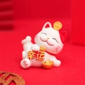 White lucky cat resin ornament with gold coin and red fortune tablet decoration - 8162 Lucky