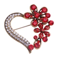 Vintage heart flower brooch in gold finish with red and white crystals - Red Heart Flower (YNCP2622)