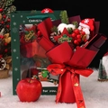 Christmas bouquet gift set with Santa plush and red floral wrap in a green gift box - Christmas Bouquet Type 2 Red