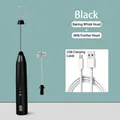 Black cordless electric handheld milk frother and egg beater set with USB charging cable - Double Head Set / Black