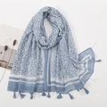 Sciarpa floreale in cotone con nappe per protezione solare e accessori da viaggio estivi - Grande / Motivo Floreale Blu Chiaro (1#)