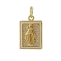 Detail of square gold pendant featuring Virgin Mary relief and white zircon inlay - 06-Square Gold Virgin Mary