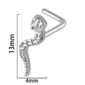 Silver snake-shaped nose stud with tiny crystals and L-shaped bar, 13mm by 4mm size - Silver Snake