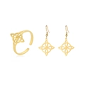 Golden Witch Knot jewelry set with open ring and hook earrings on white background - Set 2 (Earrings+Ring) / Gold