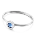Polished silver stainless steel bangle featuring a round blue stone with white crystal accents - Silver Blue Gemstone Style (KB75619-Z)