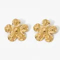 Elegant 316L stainless steel flower stud earrings with gold pleated wrinkled finish - Gold (KD3243)