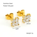 Boucles d'oreilles trèfle en acier inoxydable plaqué or 18k avec zircons brillants - Blanc