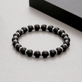8mm natural black beads bracelet with silver stainless steel spacers and gift box - Glossy Black Bead (KB183246-TLX)