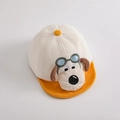 Adorable infant corduroy baseball cap featuring white and yellow cartoon puppy design - Infant Toddler / Orange