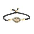 Adjustable black rope evil eye bracelet with colorful cubic zirconia in gold setting - Black Rope-Multicolor Gold Eye