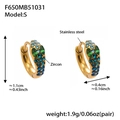 Detailed size chart for 18k gold plated U-shaped earrings with colorful zircons - Gold/Dark Blue Zircon-S