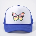 Gorra de camionero ajustable en azul marino y blanco con un colorido estampado de mariposa - Azul Real y Blanco