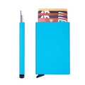 Portacarte sottile in alluminio blu brillante RFID con meccanismo pop-up automatico - Blu